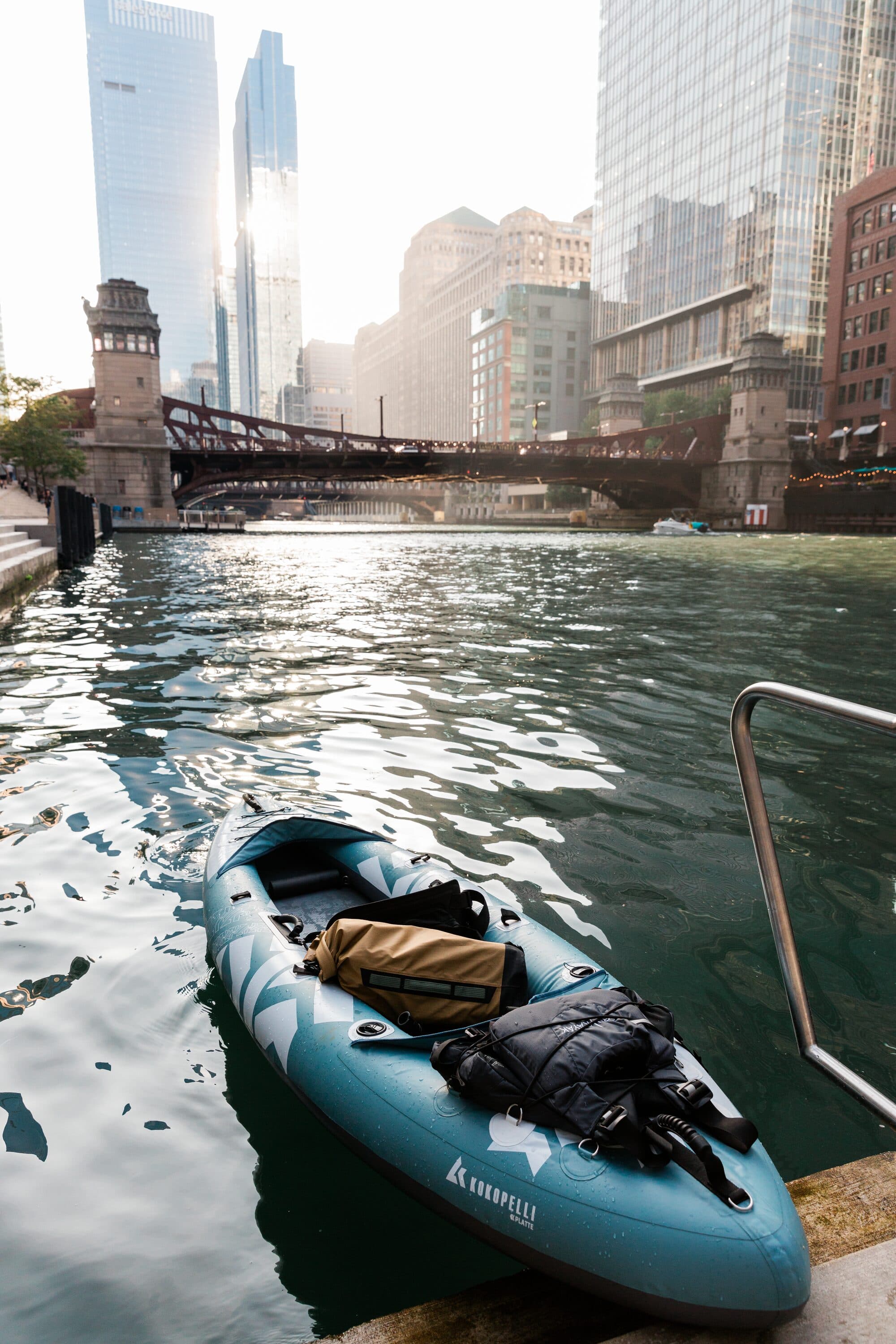 A lone kayak at the Riverwalk boat launch